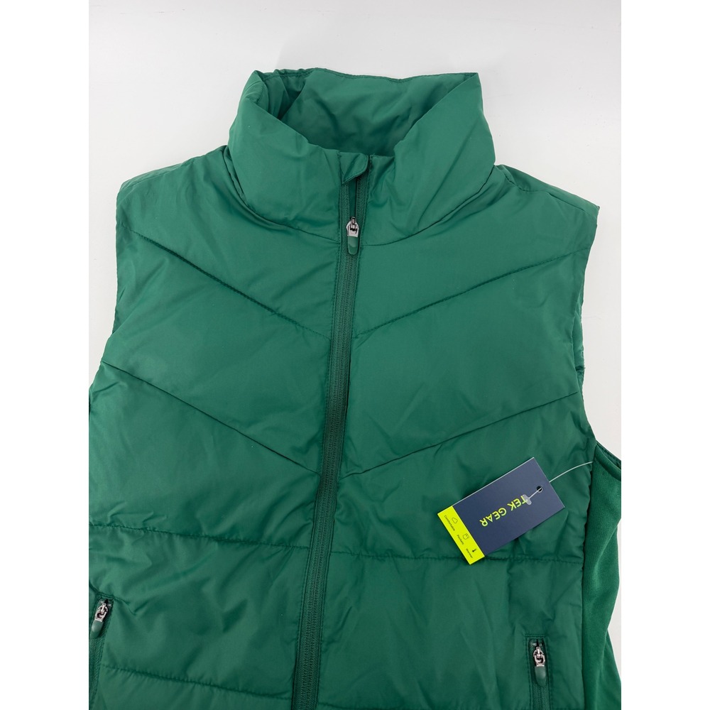 Tek Gear Womens Puffer Vest Rugged Green Chevron Quilted Full Zip Small NEW